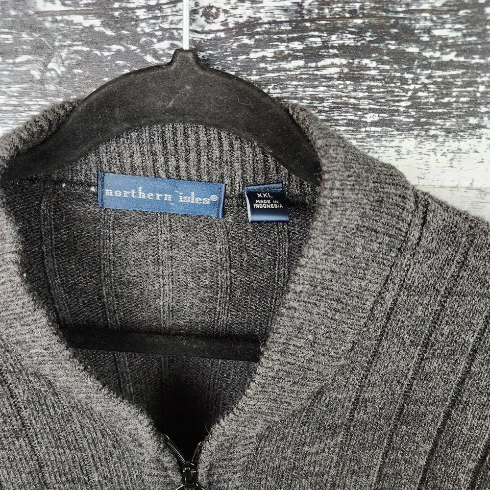 Northern Isles Mens XXL Charcoal Gray Ribbed Full Zip Cardigan Sweater Knit Pokt